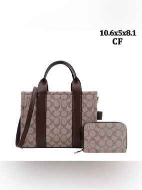 Classic Fashion Coffee Canvas Satchel with Brown Leather Trim and Pouch